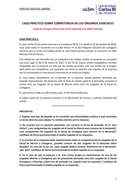 1 Caso Pr Ã¡ctico 1 Competencia De Los Ã³rganos Judiciales Derecho