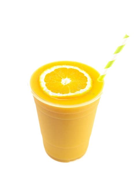 Freshly Squeezed Orange Juice In A Plastic Disposable Cup Stock Image