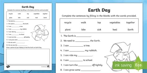 Earth Day Cloze Worksheet Profesor Hizo Twinkl