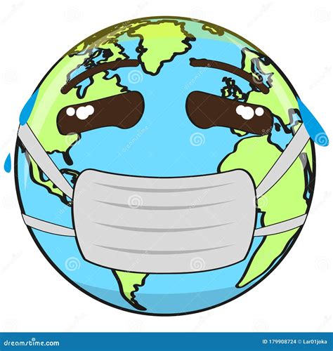 Sick Cartoon Planet Earth With Thermometer And Water Bag Vector