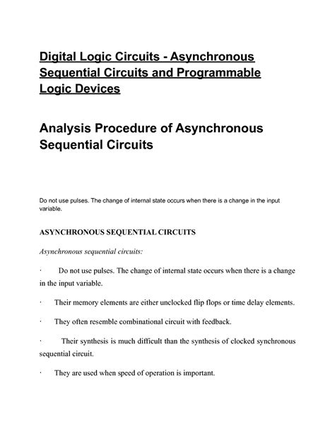 Solution Analysis Procedure Of Asynchronous Sequential Circuits