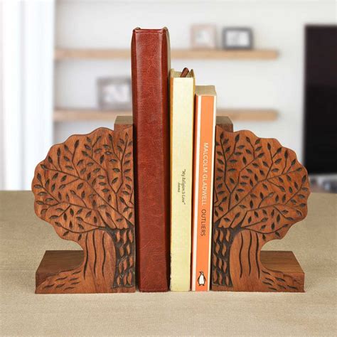 Hand Engraved Banyan Tree Design Book Ends In Sheesham Wood