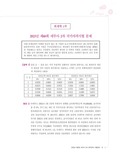 알라딘 미리보기 Ifrs 세무사 2차 회계학 1부 재무회계 기출문제집