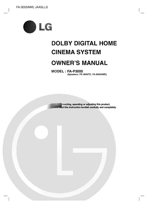 User Manual Lg Fa 3000 English 12 Pages