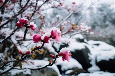 Premium Photo A Branch Of A Tree Covered In Snow Ai Generative Image