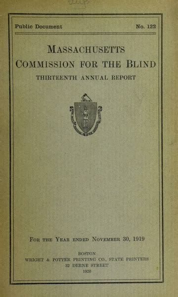 Massachusetts Commission For The Blind Thirteenth Annual Report For