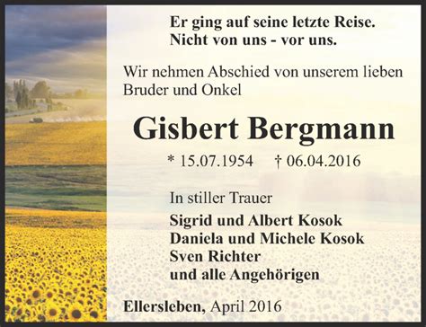 Traueranzeigen Von Gisbert Bergmann Trauer In Thueringen De