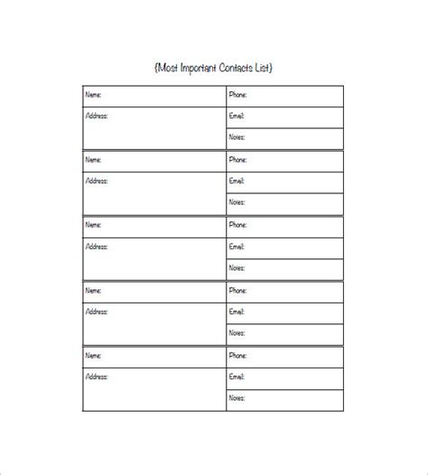 Contact List Template 15 Free Word Excel Pdf Format