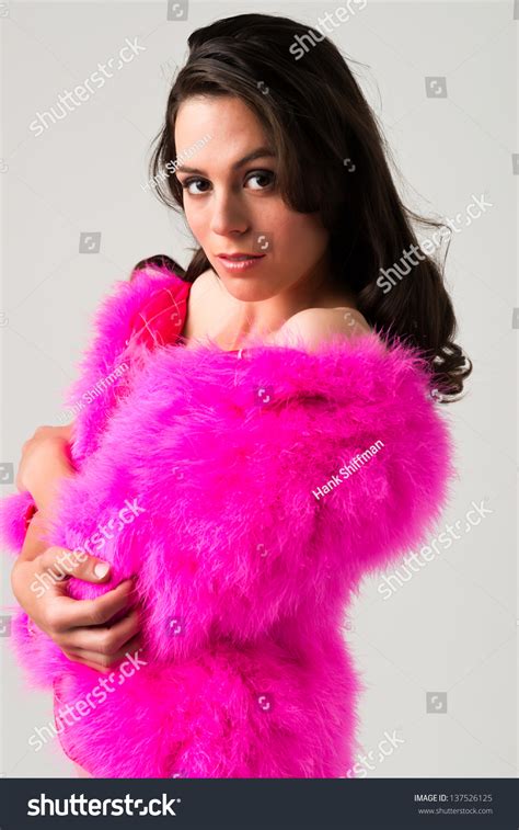 Pretty Slim Brunette Nude Pink Fur Stock Photo Shutterstock