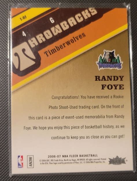 Randy Foye Fleer Throwbacks Jersey Card T Rf Ebay