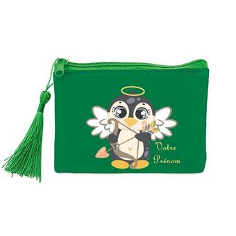 Porte Monnaie Et Porte Cles Vert Taperso Motif Pingouin Style Cupidon