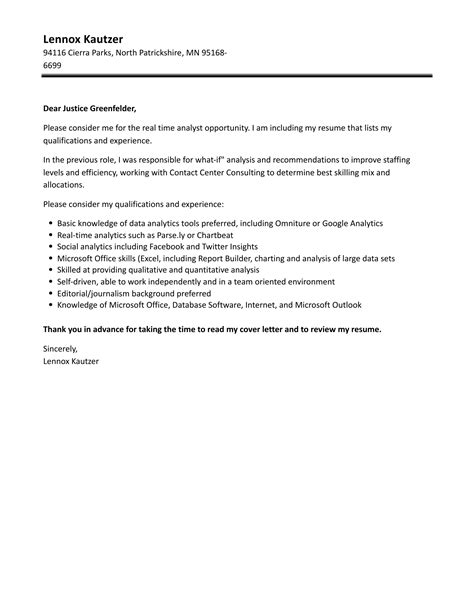 Real Time Analyst Cover Letter Velvet Jobs