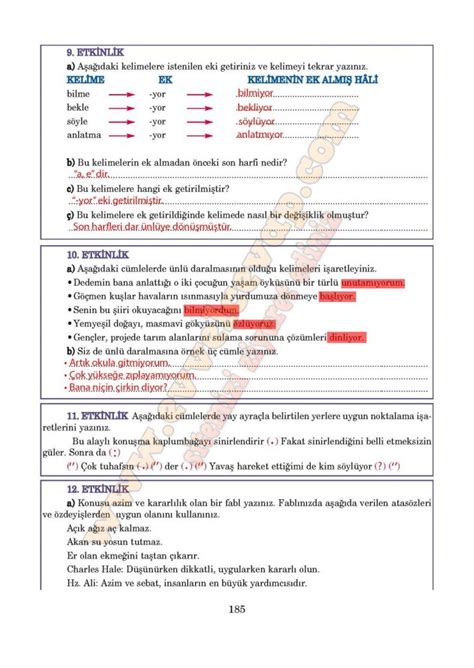 5 Sinif Turkce Ders Kitabi Anittepe Yayincilik Sayfa 185 Cevaplari