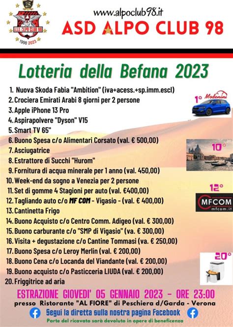 Arriva La Lotteria Della Befana 2023 A S D Alpo Club 98