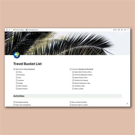 Notion Bucket List Template The Passport Couple