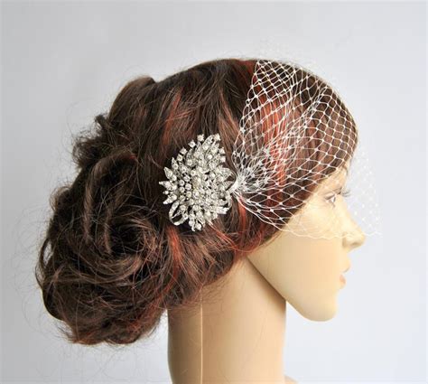 Birdcage Veil Bridal Veil And Bridal Rhinestone Crystal Comb Rhinestone 1920s Hair Comb