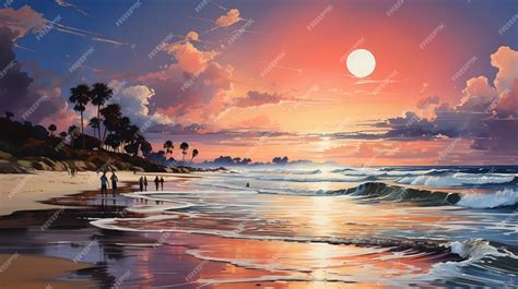 Premium AI Image | Beautiful sunset on the beach painting