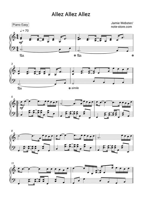 Jamie Webster - Allez Allez Allez sheet music for piano download ...