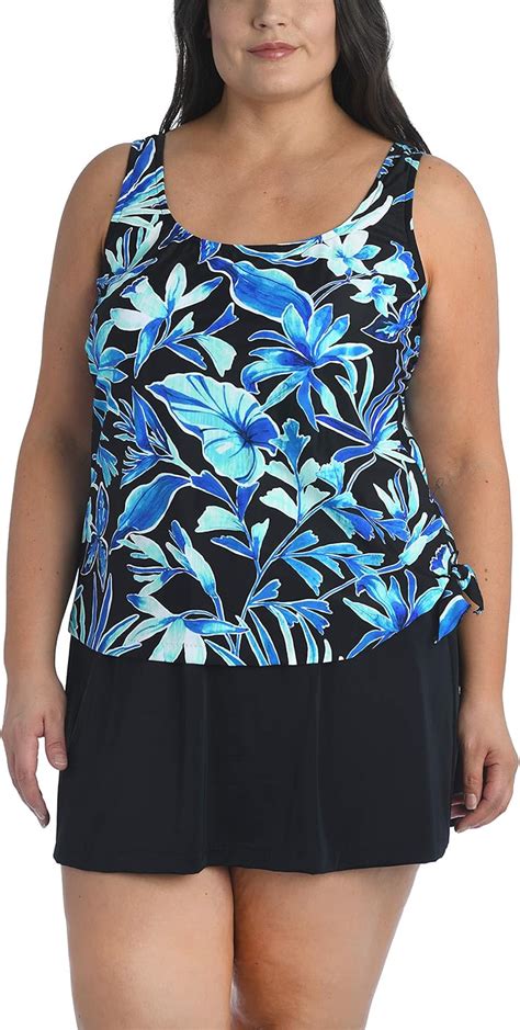 Maxine Of Hollywood Womens Plus Size Scoop Neck Faux Tankini Swim Dress One Piece Swimsuit At