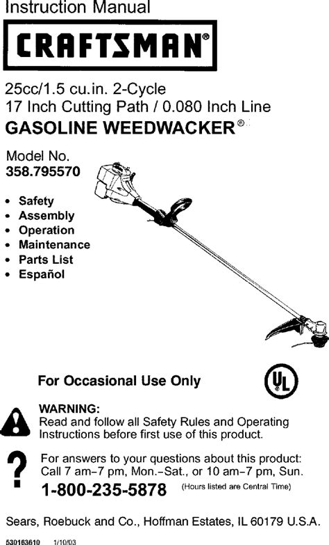 Craftsman 358795570 User Manual LINE TRIMMER WEEDWACKER Manuals And