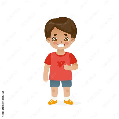 Cartoon Boy With Braces Show Thumbs Up Cute Kid With Brackets
