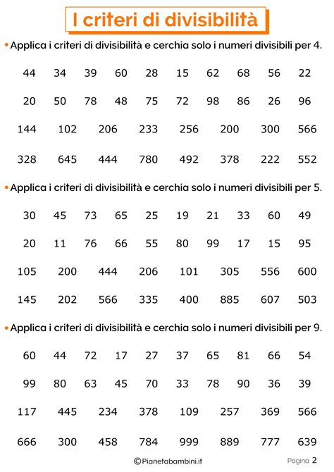 Esercizi Sui Criteri Di Divisibilità Per La Scuola Primaria Pianetabambini It