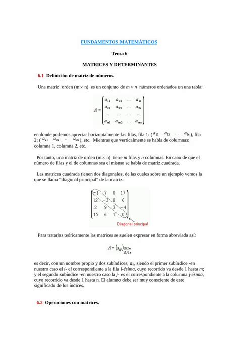 Pdf Fundamentos Matem Ticos Tema Matrices N Mero De Filas Es El