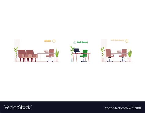 Bank lobby furniture semi flat rgb color set Vector Image