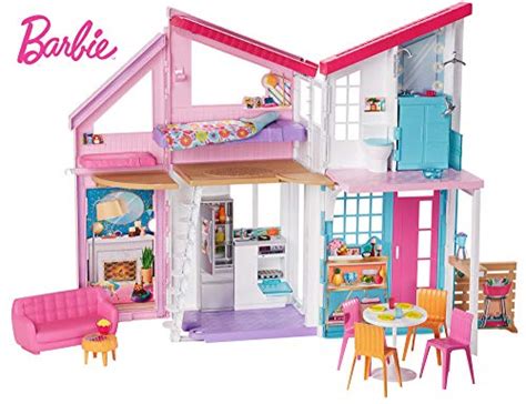 Barbie Casa Malibu de muñecas de dos pisos plegable con muebles y