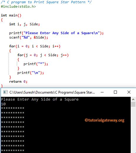 C Program To Print Square Star Pattern