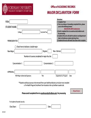 Fillable Online Fordham Major Declaration Form Fordham Fax Email