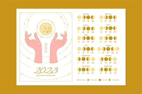 Ручной обращается шаблон лунного календаря 2023 года | Бесплатно векторы