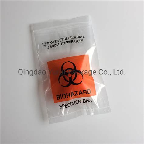 LDPE Zip Lock Biohazard Symbol Specimen Transport Bags China Medical