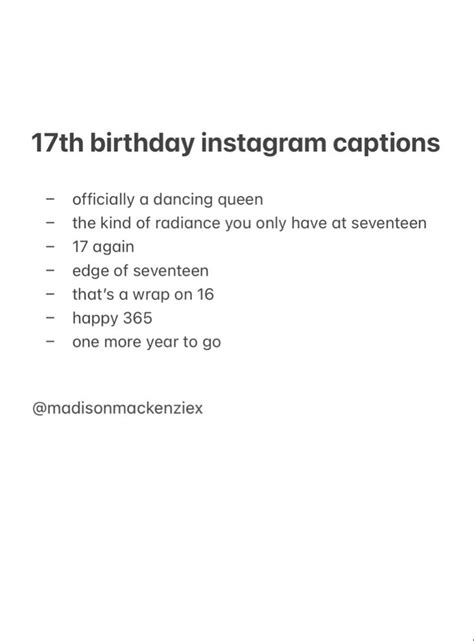 17th Birthday Aesthetic 17th Birthday Captions Instagram Captions For