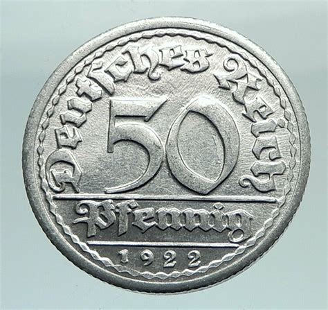 1922 G GERMANY Weimar Republic Aluminum 50 Pfennig German Coin