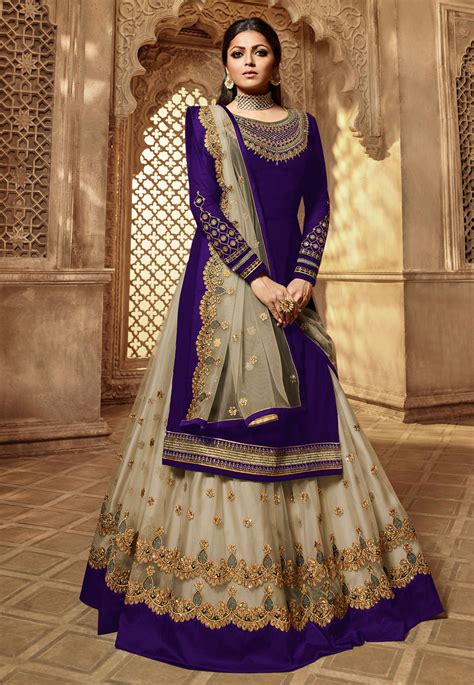 Drashti Dhami Violet Net Indo Western Lehenga Choli 193906