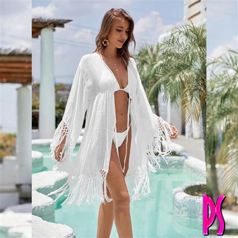 White Sugar Fringe Beach Cover Up Pink Sugar Bikini