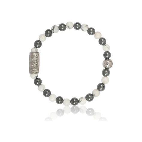 Achat Bracelet Lauren Steven Design En Howlite Blanche Et Hematite