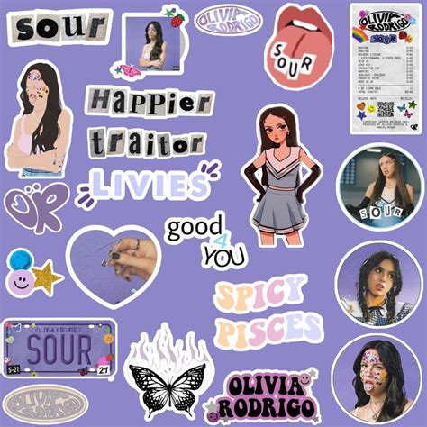 Olivia Rodrigo Sour Stikers | Scrapbook stickers printable, Aesthetic ...