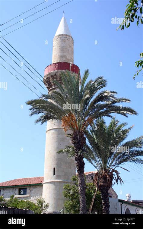 Ayia Napa Street Scene On Island Of Cyprus Showing Local Mosque Stock