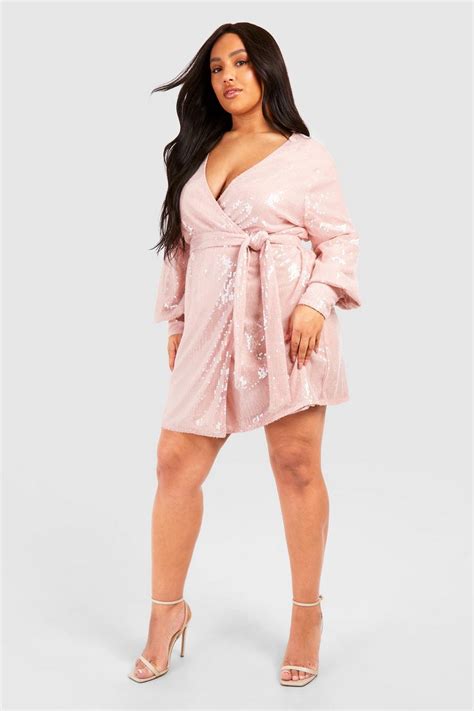 Plus Sequin Wrap Dress Boohoo Uk