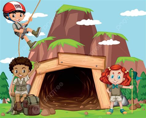 Niños Escalando Rocas En Una Escena Minera Escena Niño Vector Png