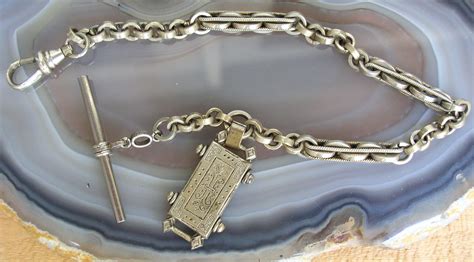 Antique Silver Pocket Watch Chain with Fob and T-bar Garantie 10″ – Thingery Previews Postviews ...