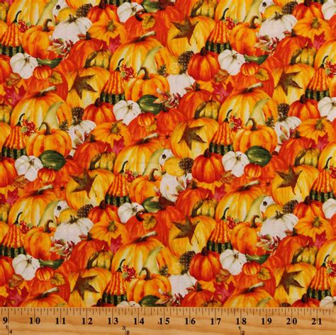 Cotton Pumpkins Autumn Fall Season Squash Vegetables Harvest Whisper Cotton Fabric Print By The