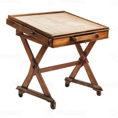 Antique wooden drafting table with wheels 49326342 PNG