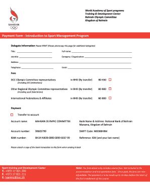 Fillable Online Boc Payment Form Introduction To Sport Management