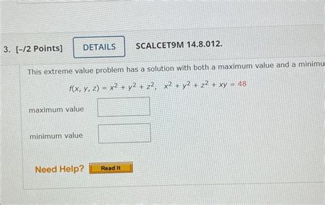 Solved 3 12 Points DETAILS SCALCET9M 14 8 012 This Chegg