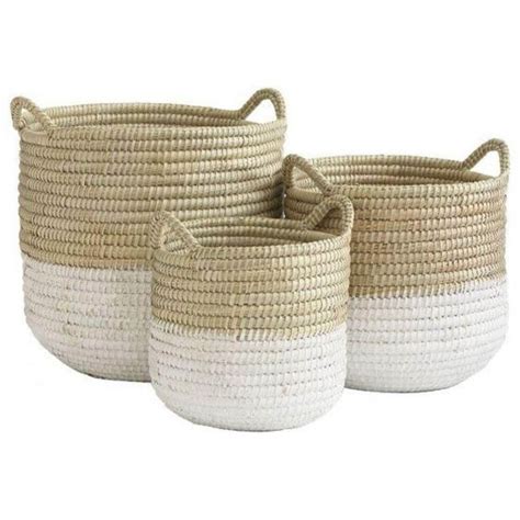 Round Dip Dyed Seagrass Baskets With Handles White Natural