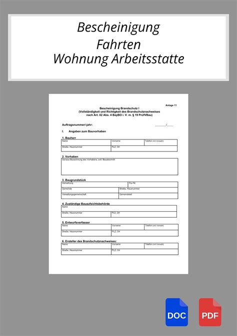 Vorlage Bescheinigung Fahrten Wohnung Arbeitsstätte PDF WORD