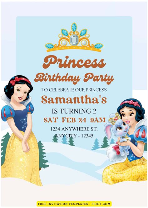 Free Editable PDF Winter Wonderland Snow White Birthday Invitation